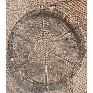 Vintage Floral‎ Glass Divided Serving Tray Relish Dish Appetizer Plate 11 Inch